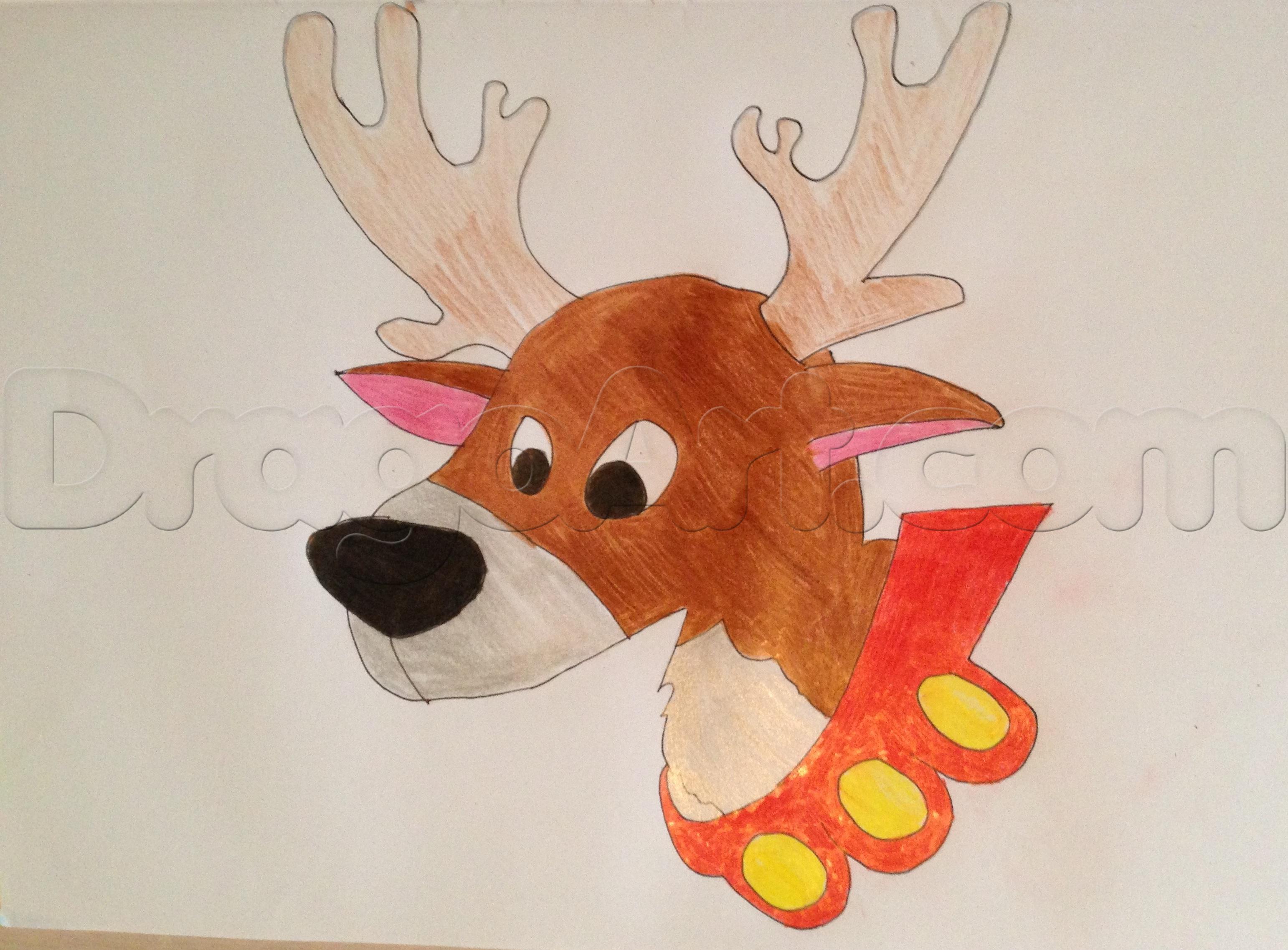 3084x2275 draw a cartoon reindeer, step - Reindeer Cartoon Drawing