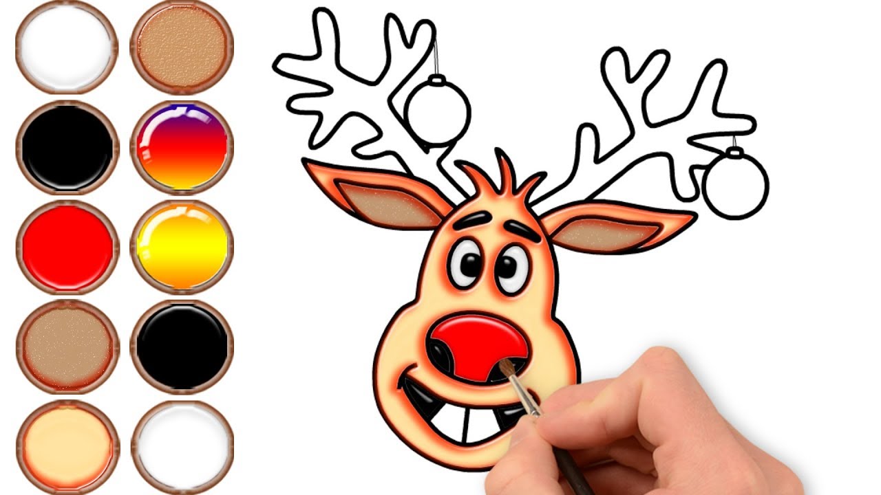 1280x720 Christmas Reindeer Face Drawing And Coloring Christmas Toy Art - Reindeer Face Drawing