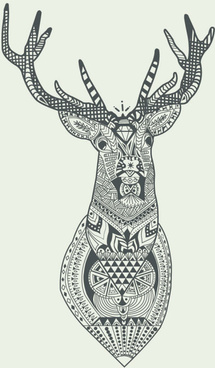 215x368 Vector Drawing Deer Head Free Vector Download - Reindeer Head Drawing