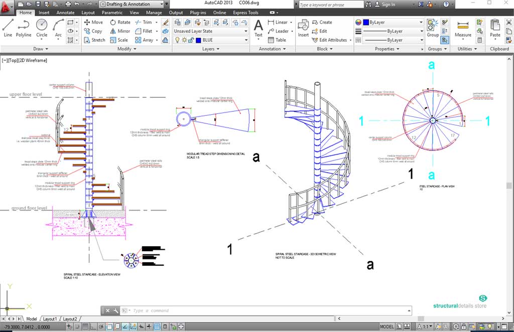 1024x662 spiral steel staircase detail - Reinforced Concrete Stairs Detail Drawing