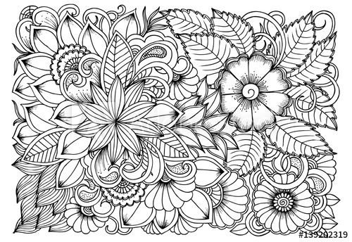 500x344 Black And White Flower Pattern For Coloring Doodle Floral Drawing - Relaxing Drawing