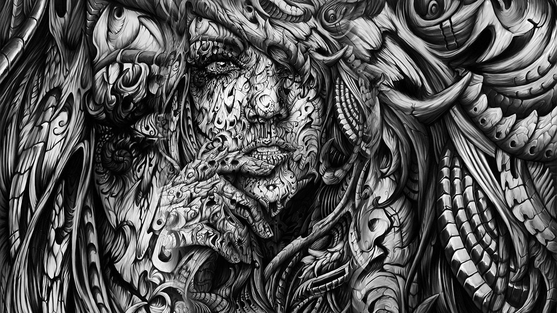 1920x1080 wallpaper face, drawing, digital art, women, hands, abstract - Relief Drawing