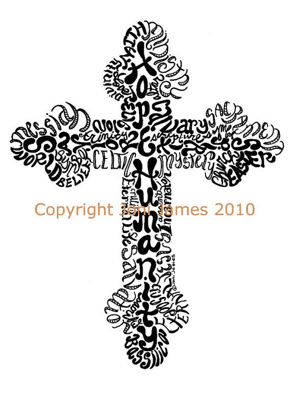 570x775 religious cross drawing word art calligraphy - Religious Cross Drawing