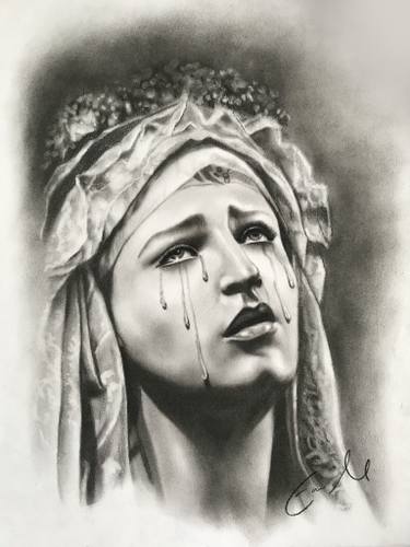 375x500 Our Lady Of Sorrows Statue Drawing - Religious Drawings