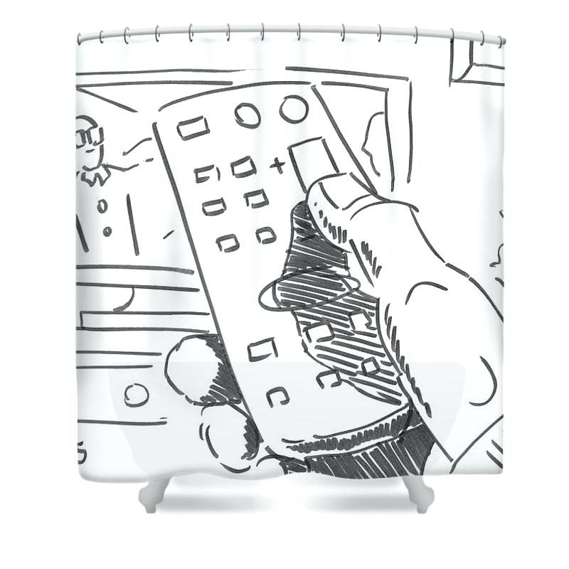 800x800 television shower curtain featuring the drawing watching using - Remote Control Drawing