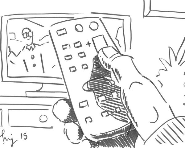 600x480 watching tv using the remote control cartoon - Remote Control Drawing