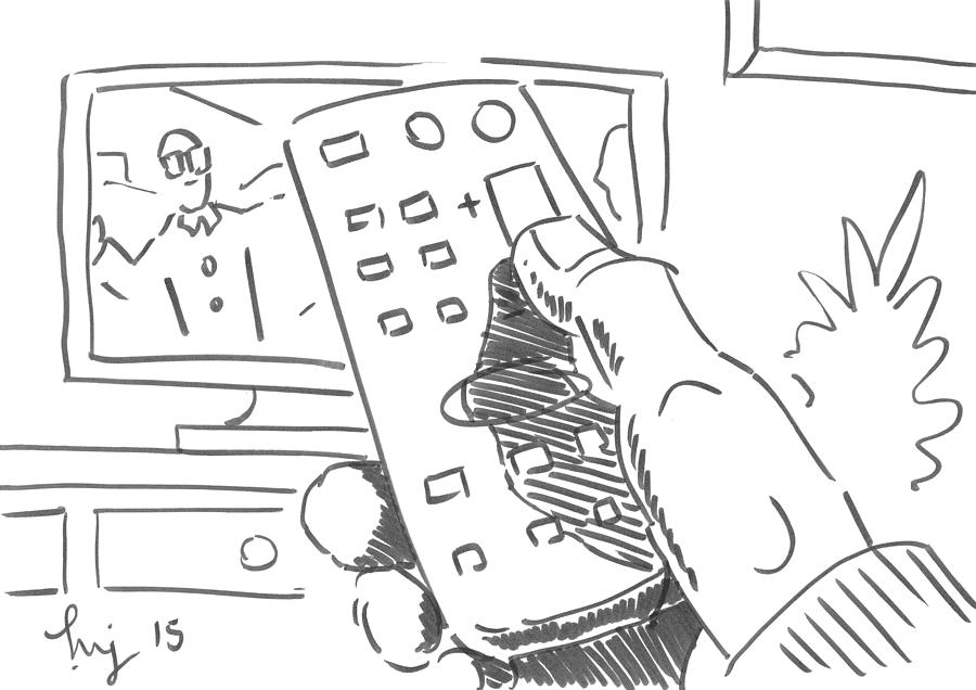 900x636 watching tv using the remote control cartoon - Remote Drawing