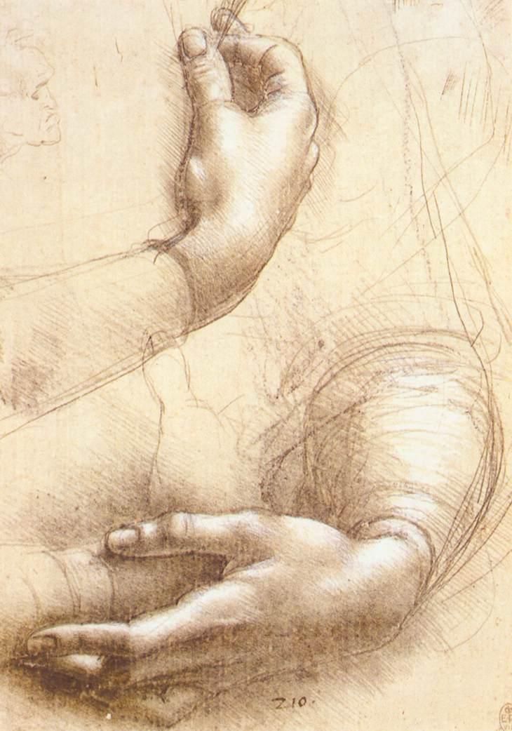 730x1042 leonardo da vinci's 'study of hands' drawings art, da vinci - Renaissance Drawings