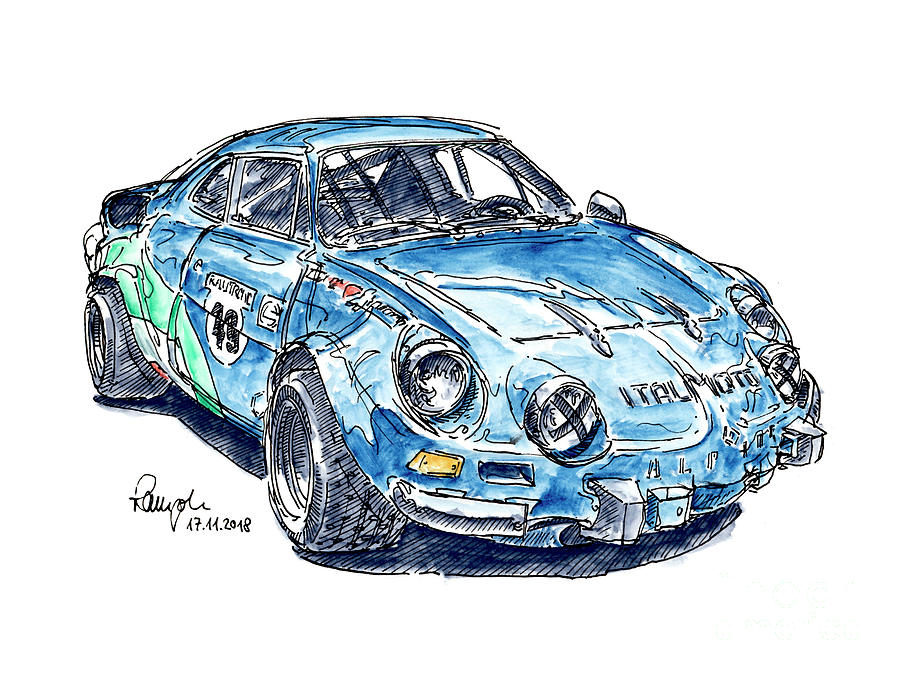 900x675 renault alpine berlinette classic racecar ink drawing and w - Renault Drawing