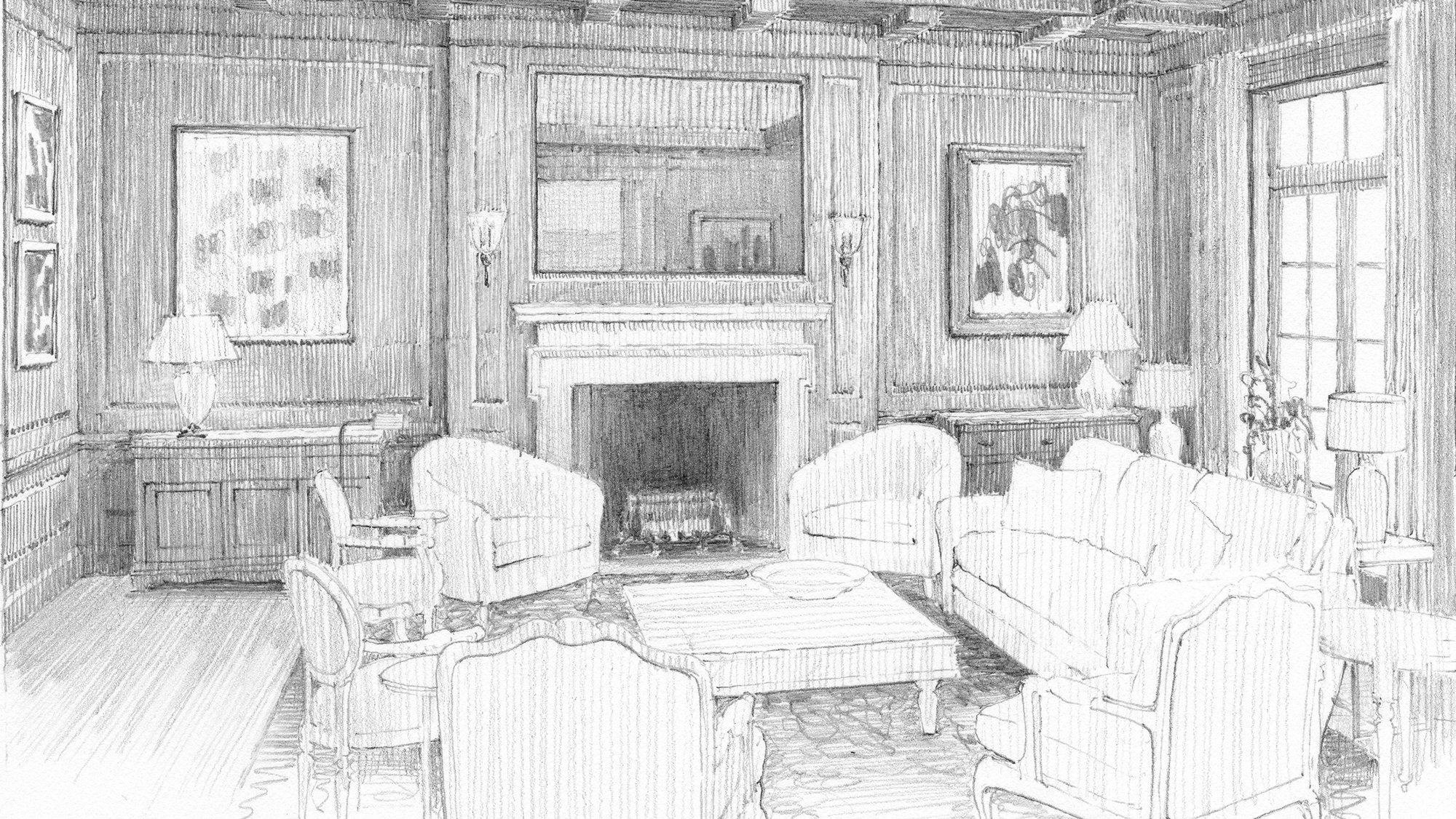 2000x1126 Rendering The Architectural Interior In Pencil - Rendering Drawing