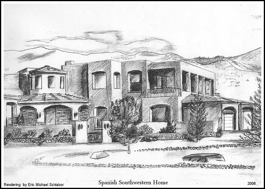 900x643 Southwestern Residential Rendering Drawing - Rendering Drawing