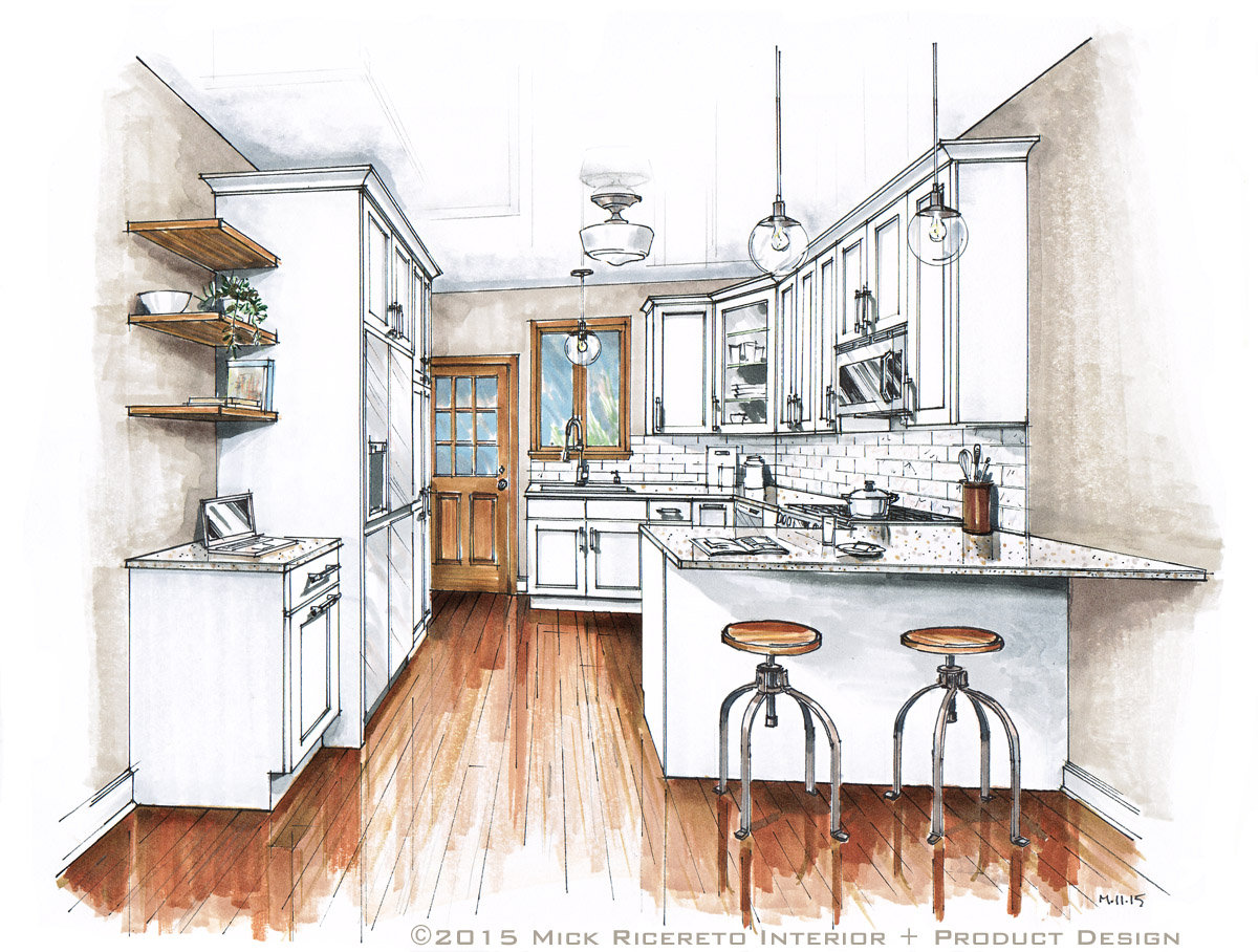 1200x908 hand rendering mick ricereto interior + product design - Rendering Drawing
