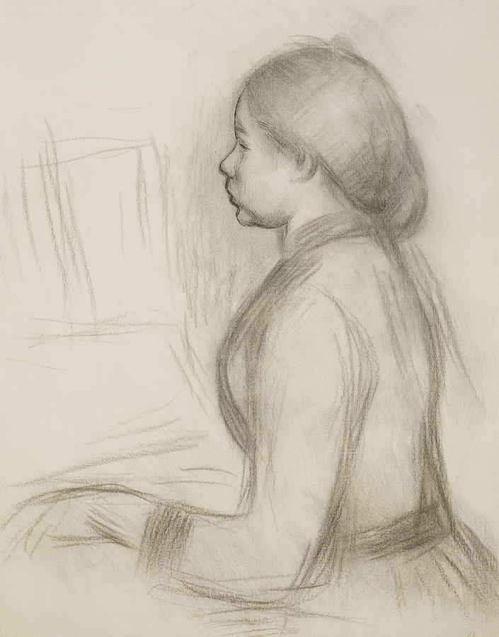 705x900 Study Of A Young Girl At The Piano Drawing - Renoir Drawings