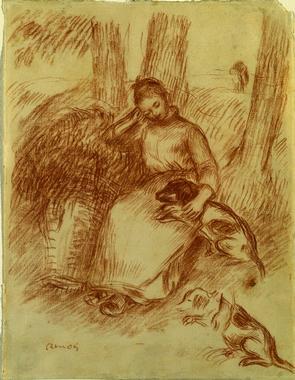 295x380 the jade sphinx renoir drawing, peasant girl with dog - Renoir Drawings
