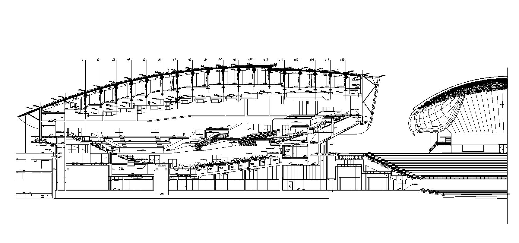 1721x806 auditorium parco della musica renzo piano cad design free cad - Renzo Piano Drawings