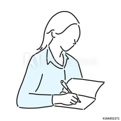 500x500 Women Writing Is Report Book Line Drawing Vector Illustration - Report Drawing