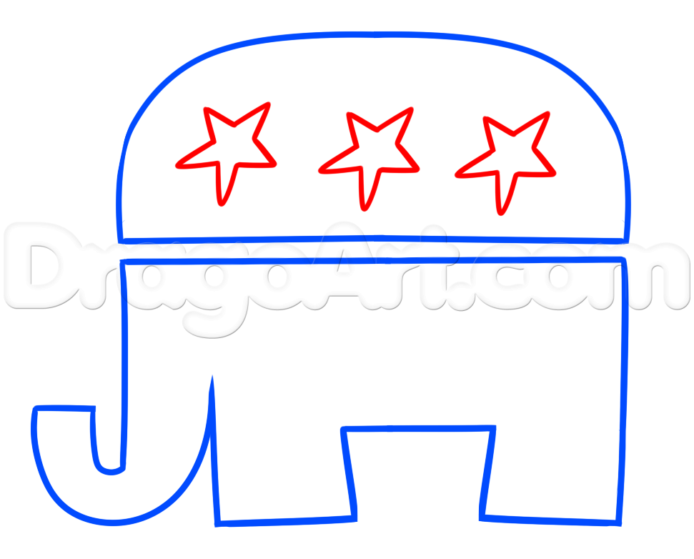 971x782 How To Draw The Republican Logo, Step - Republican Elephant Drawing