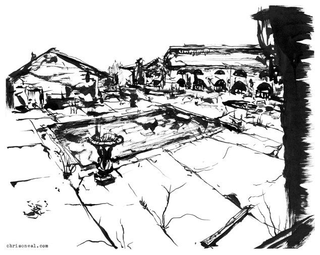 634x505 friar tuck resort ink on paper drawing - Resort Drawing