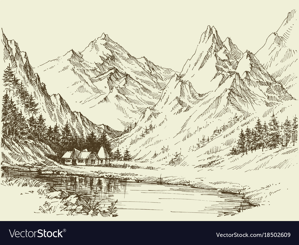 1000x818 drawing of a hill landscape and mountain landscape sketch small - Resort Drawing