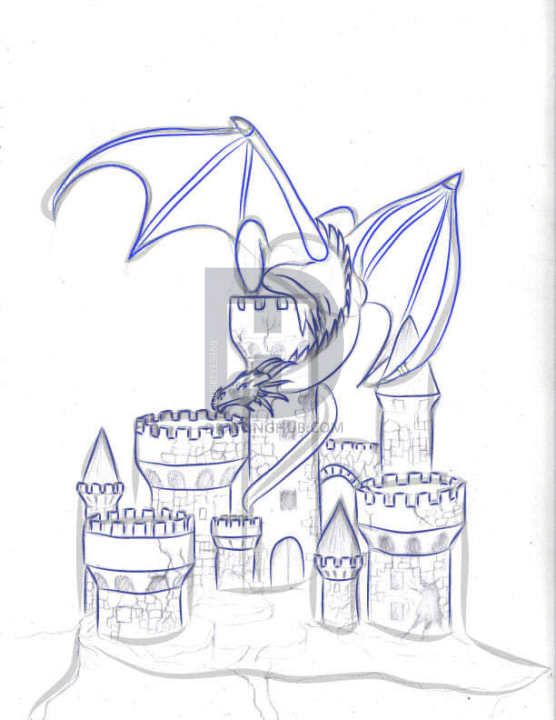 556x720 how to draw a dragon and castle, step - Rest Drawing