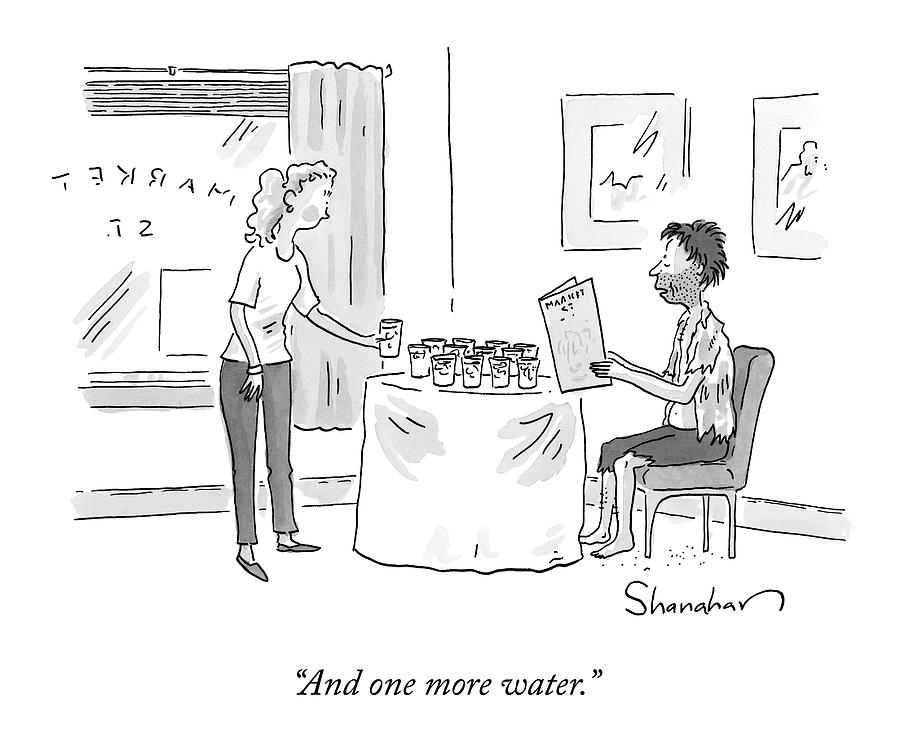 900x753 a disheveled man in a restaurant orders a dozen drawing - Restaurant Drawing