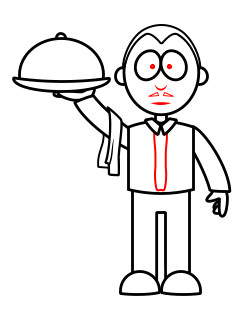 250x320 cartoon waiter drawing lesson - Restaurant Drawing Easy
