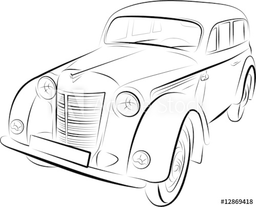 500x404 drawing of the retro car, vector illustration - Retro Car Drawing