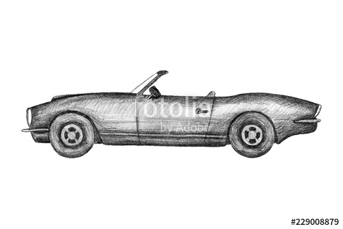 500x334 hand drawn invented retro car black pencil drawing on white - Retro Car Drawing