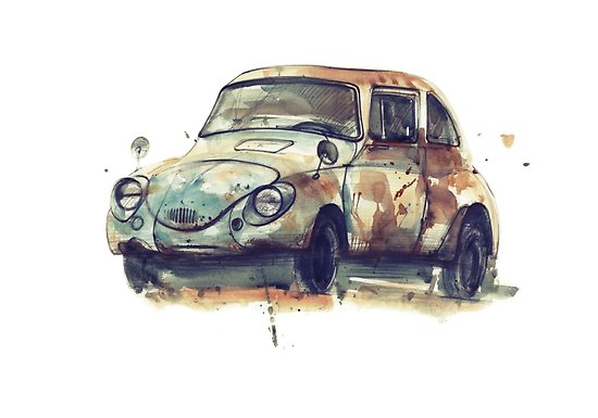 550x385 retro car watercolor drawing posters - Retro Car Drawing