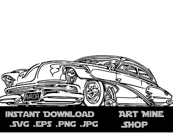340x270 Classic Car Drawing Etsy - Retro Car Drawing