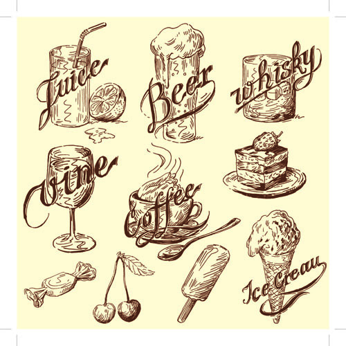 500x500 drawing foods retro illustrations vector free download - Retro Drawings