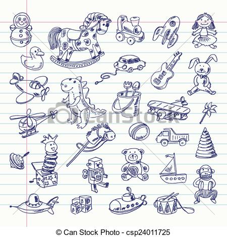 450x470 freehand drawing retro toys items on a sheet of exercise book - Retro Drawings