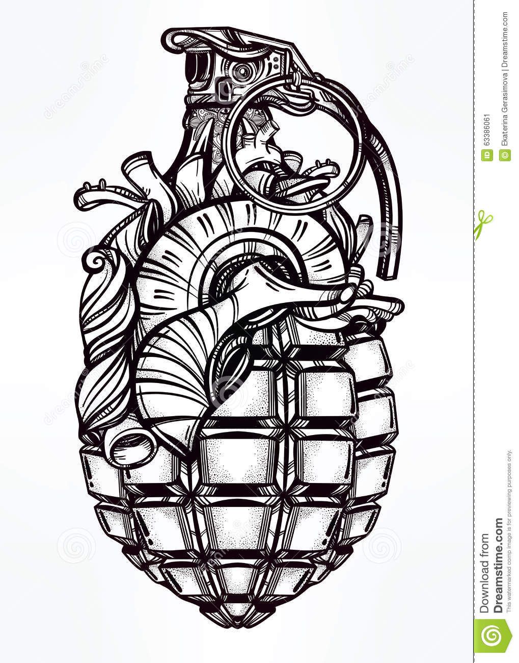 1019x1300 hand drawn retro heart of grenade drawing in vintage style ornate - Retro Drawings