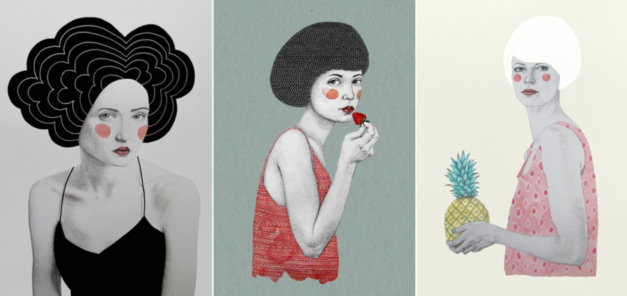 900x426 retro pencil drawings of women fubiz media - Retro Drawings