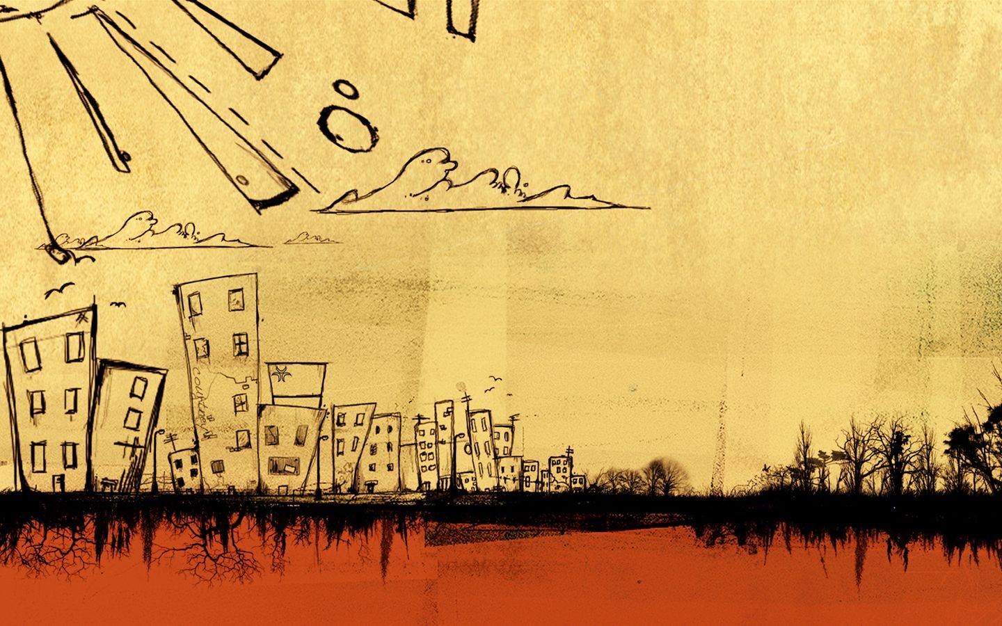 1440x900 cityscapes, comics, orange, retro, drawings, drawn wallpapers - Retro Drawings