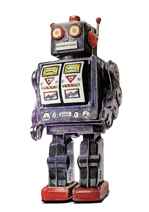 506x720 retro robot - Retro Robot Drawing