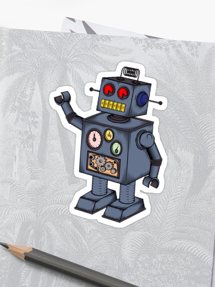750x1000 retro robot sticker - Retro Robot Drawing
