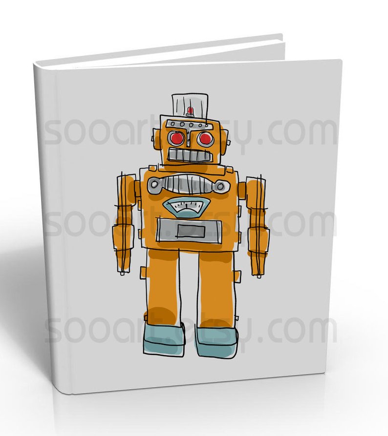 794x892 retro robot toys children painting style illustrate drawing etsy - Retro Robot Drawing