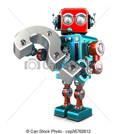 412x470 retro robot with question mark isolated contains clipping - Retro Robot Drawing