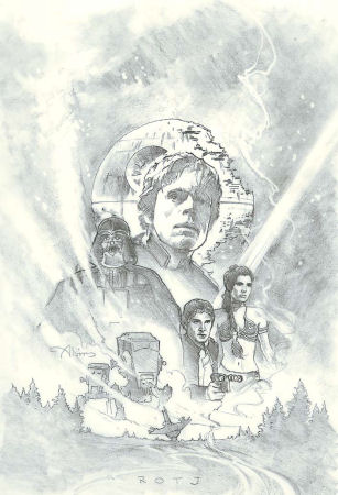307x450 star wars return of the jedi video packaging concept drawing - Return Drawing