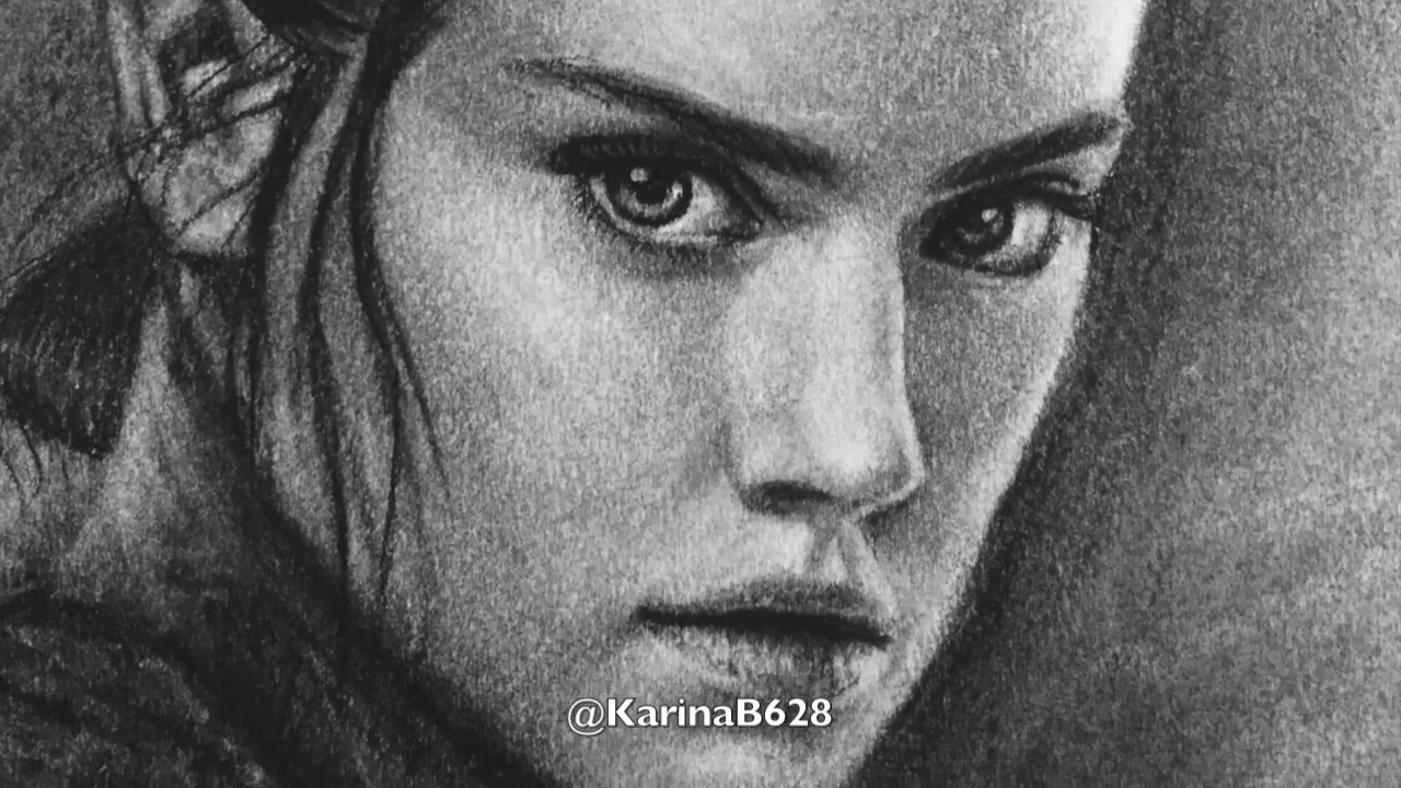 1280x720 drawing rey star wars last jedi charcoal time lapse daisy - Rey Drawing