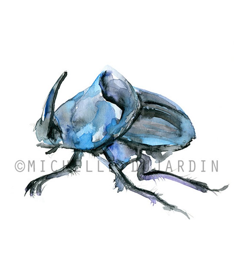 794x904 original watercolor painting rhino beetle art zen drawing etsy - Rhino Beetle Drawing
