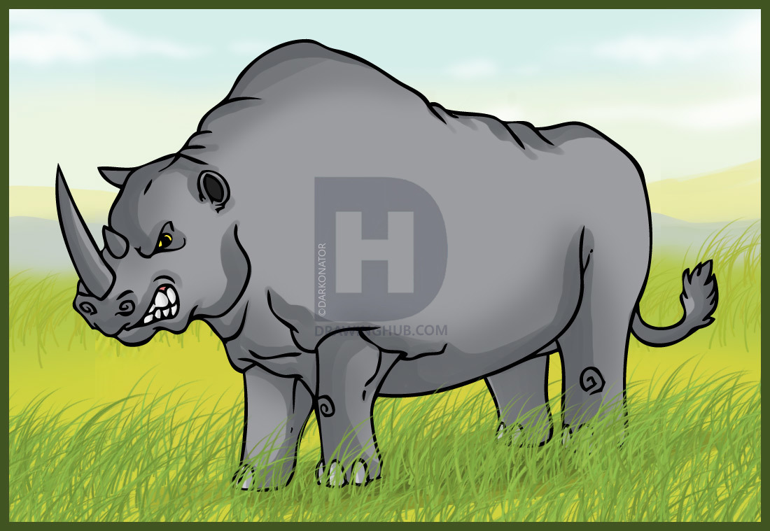 1100x759 how to draw a rhino, step - Rhino Cartoon Drawing