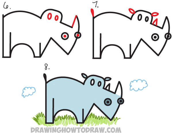 612x464 how to draw a cartoon rhino from the word rhino - Rhino Cartoon Drawing