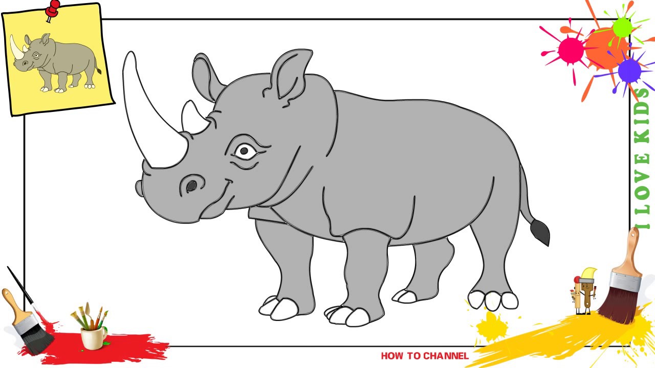 1280x720 how to draw a rhino simple, easy slowly step - Rhino Cartoon Drawing