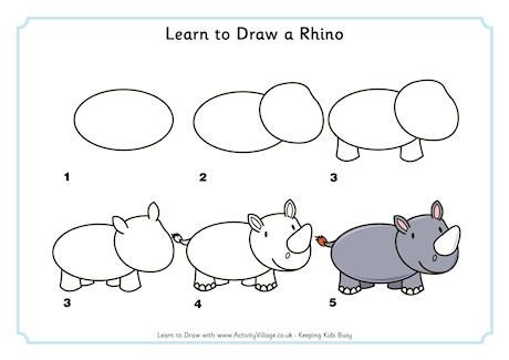 460x325 learn to draw a rhino kindergarten drawings, animal drawings - Rhino Cartoon Drawing