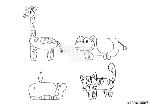 500x354 drawing cartoon animal giraffe rhino whale cat tiger stock image - Rhino Cartoon Drawing