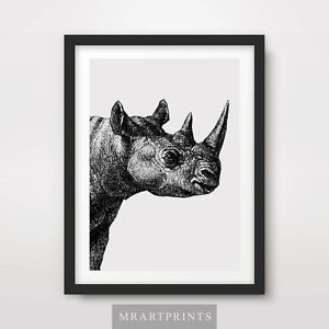 300x300 rhinoceros art print poster animals rhino horn drawing decor - Rhino Drawing