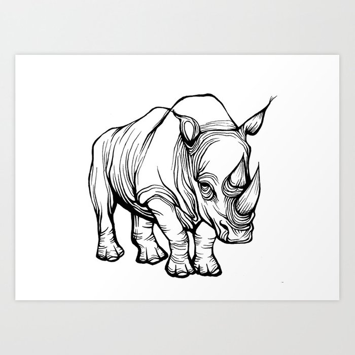 700x700 rhino line drawing art print - Rhino Drawing
