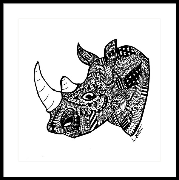 600x604 aztec rhino head framed print - Rhino Head Drawing